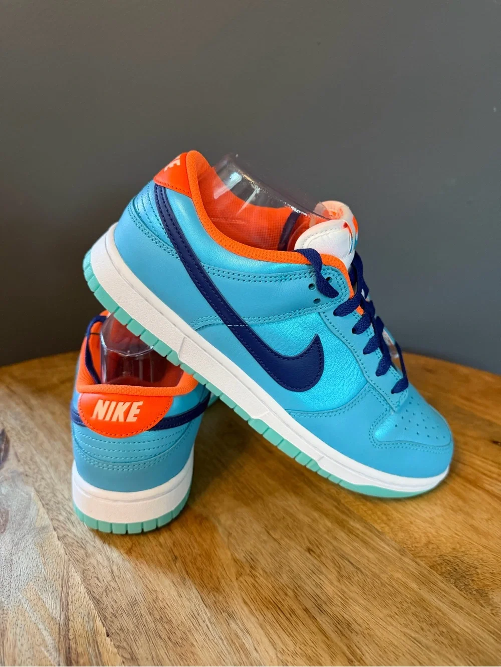 Nike Men’s Turquoise & Navy Low-Top Sneakers with Orange Accents. Size 8. No Box